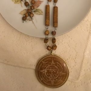 STUNNING Vintage Bohemian MAYAN AZTEC ETCHED AGATE 24” NECKLACE